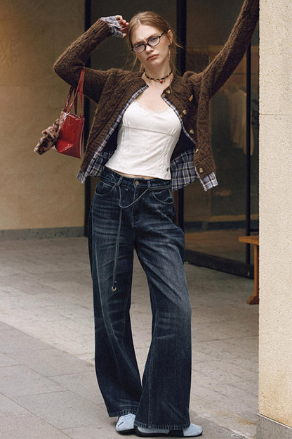 Plaid Wool Knit Cardigan