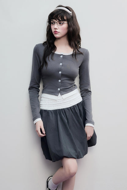 Gray Pleated Midi Skirt