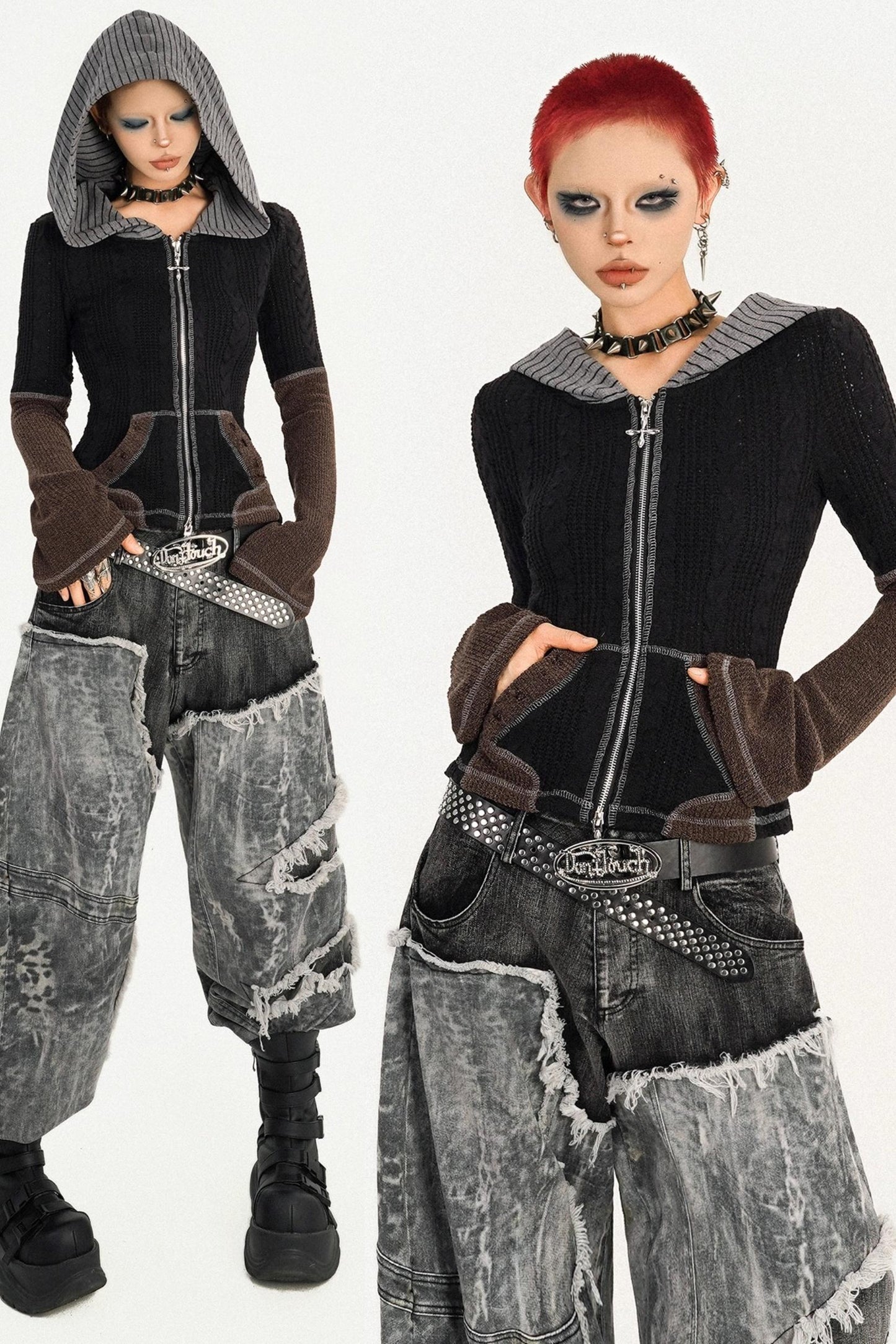 Retro Wasteland Color-Blocking Cardigan Jacket