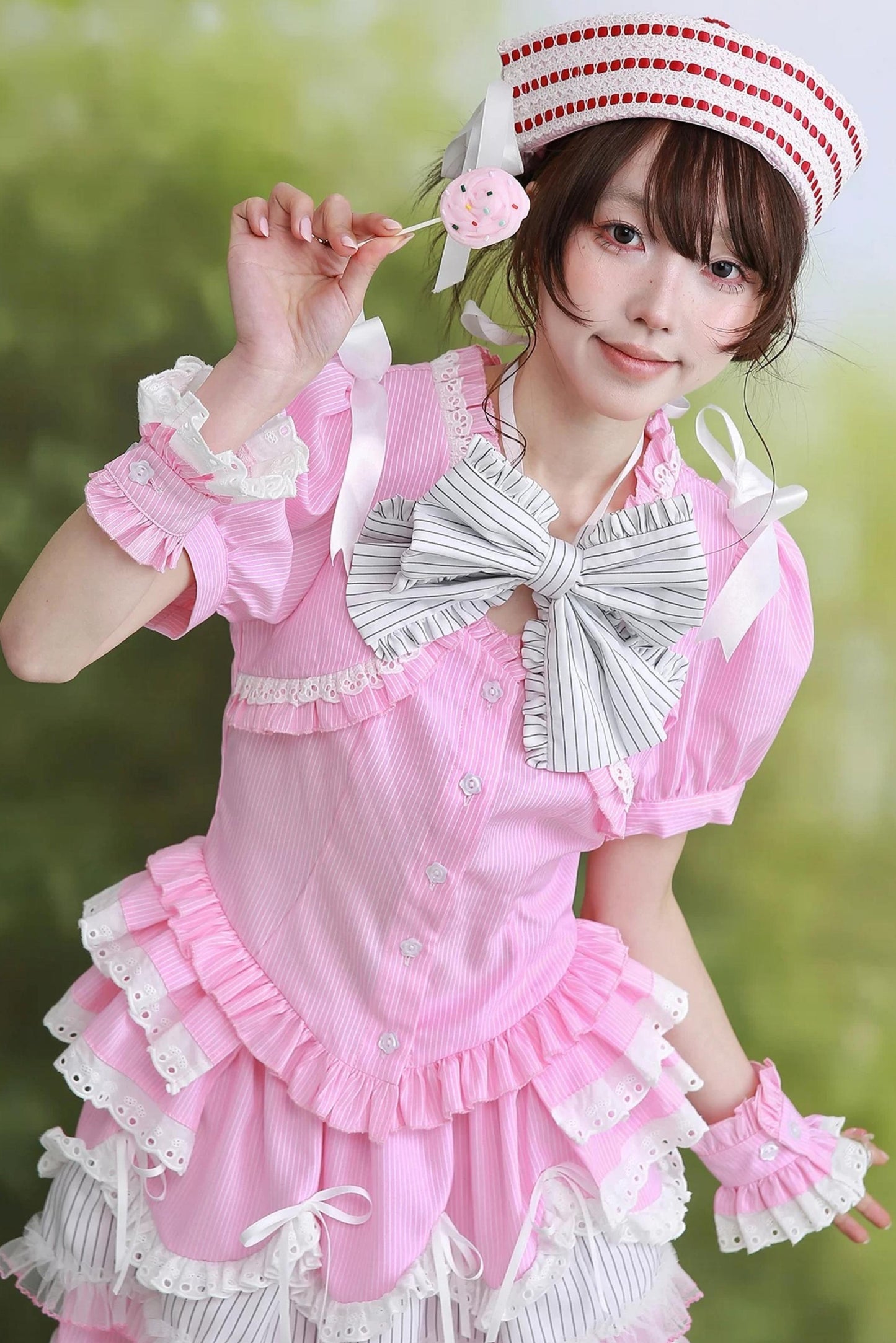 Pink Showa Retro Striped Top