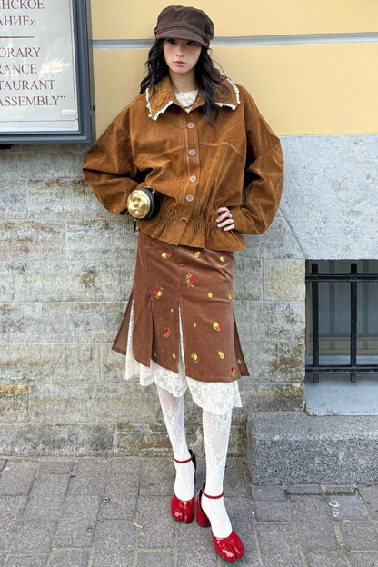 Vintage Embroidered Rose Leather Jacket Set-Up