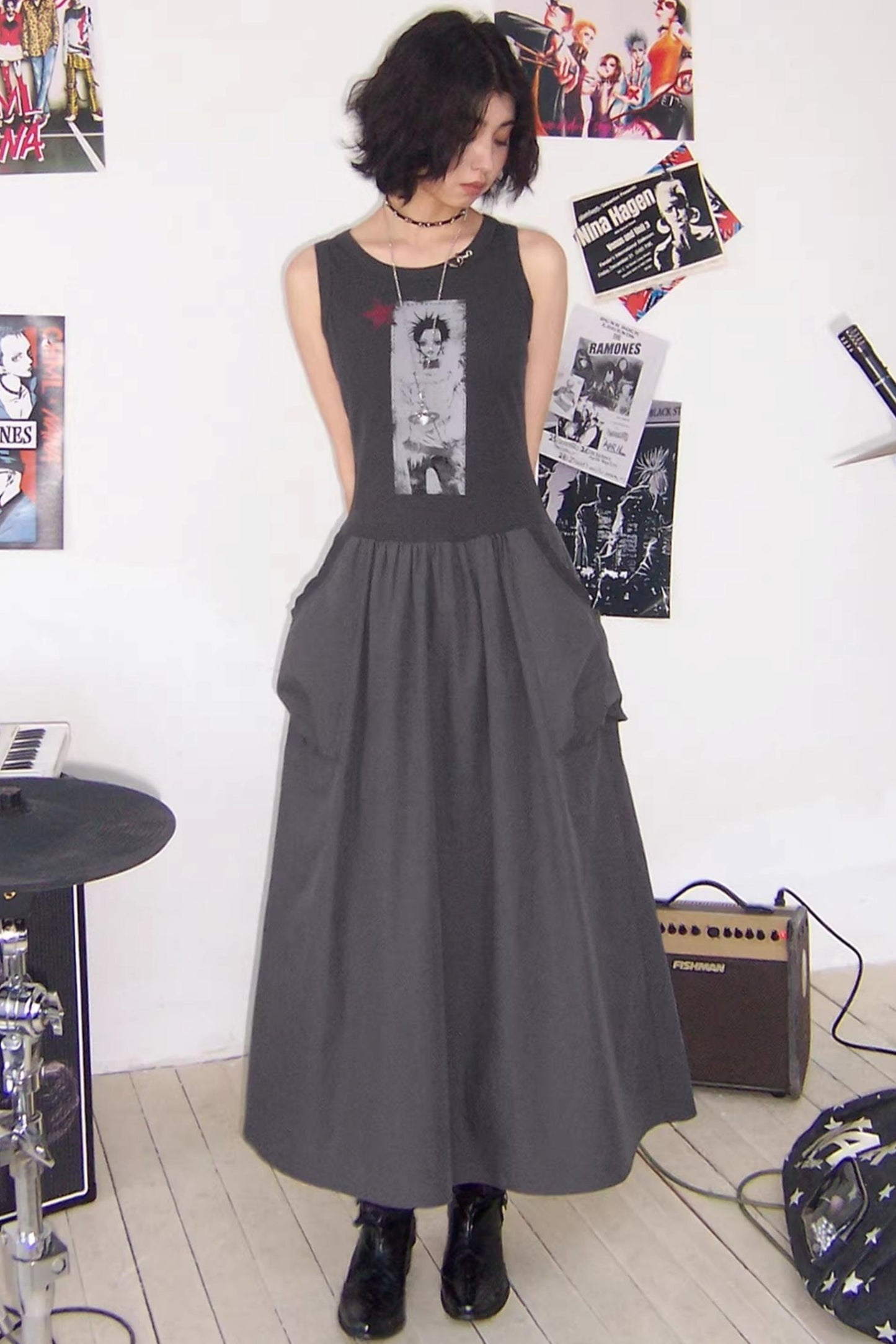 Kleid mit Charakterdruck und Patchwork