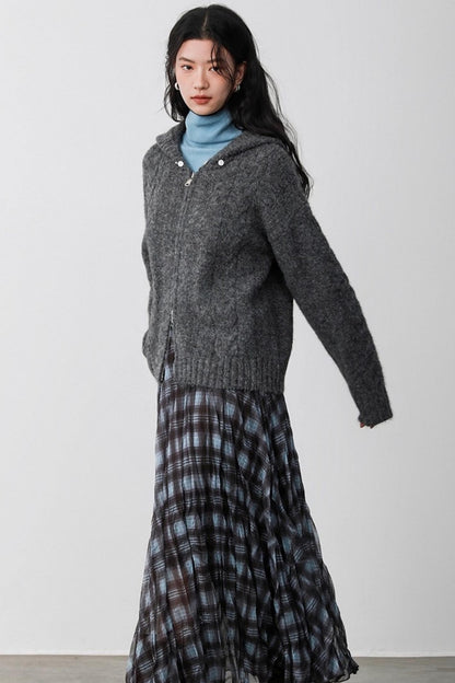 Fog Gray Fur Collar Hooded Jacket