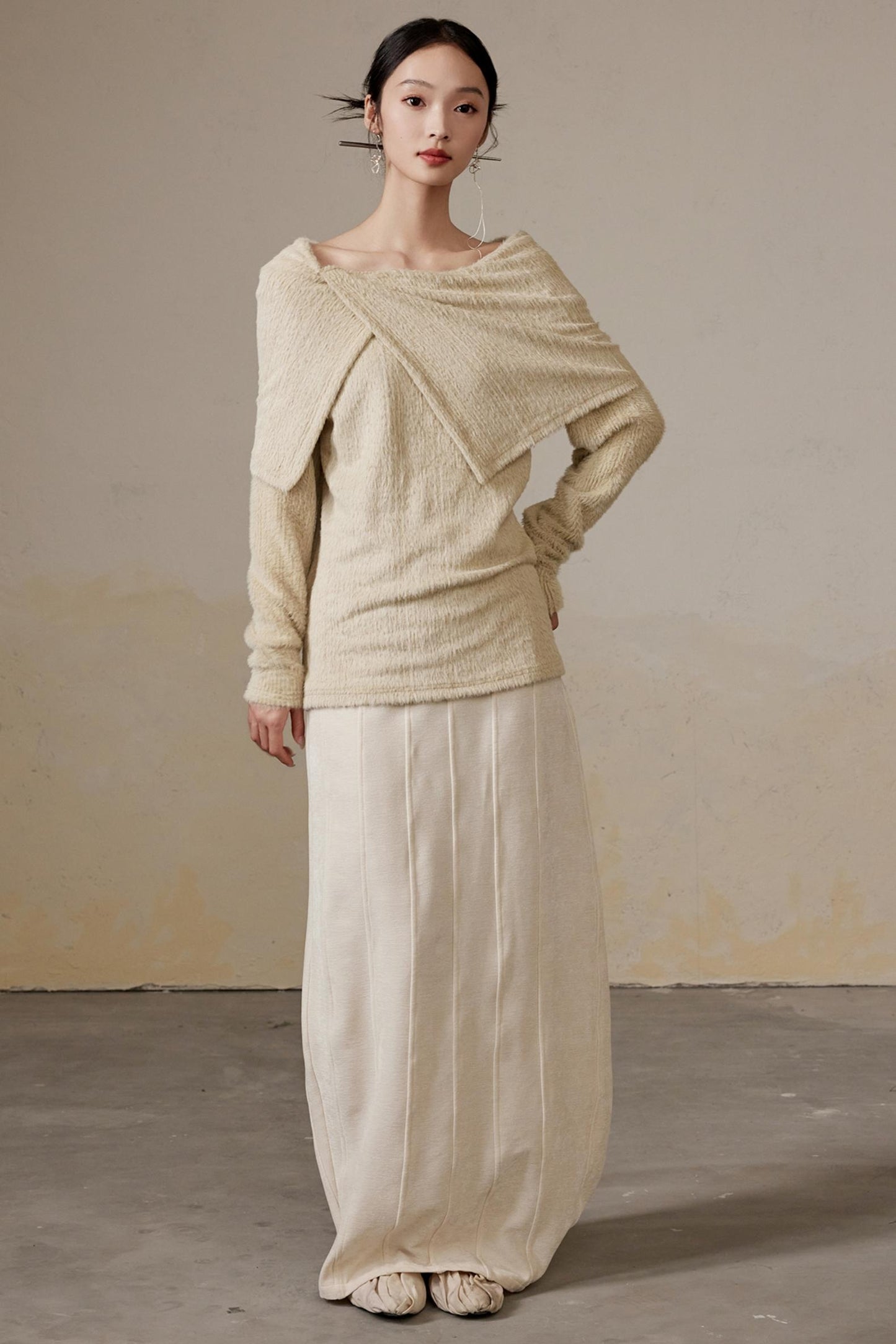 Draped Velvet Long Skirt