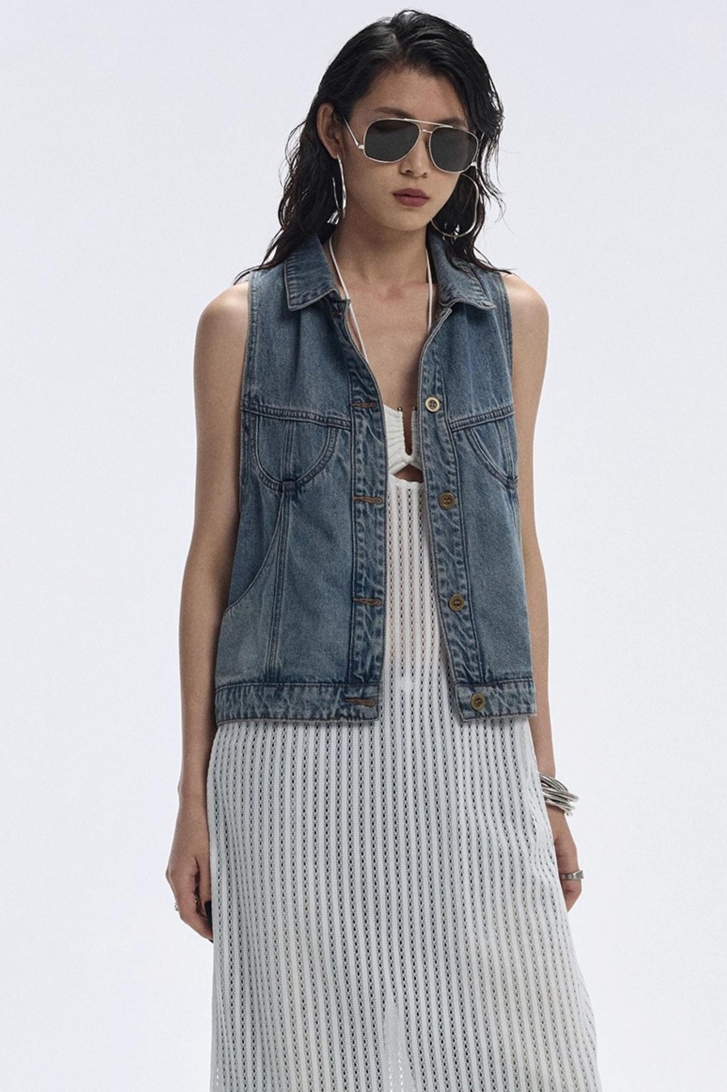 Summer Blue Washed Denim Vest