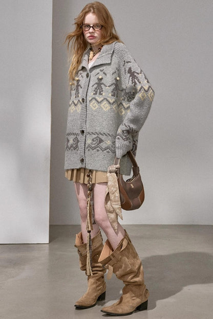 Pom-Pom Knit Cardigan Jacket