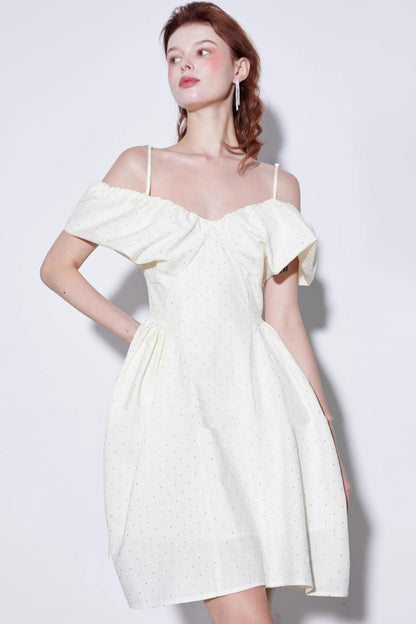 Rhinestone Puff Sleeve Dress