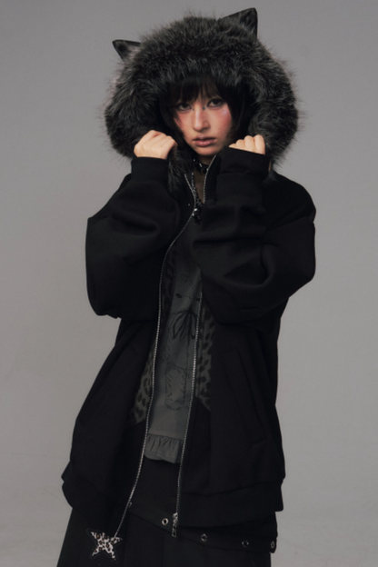 Cat-Ear Leopard Hooded Jacket