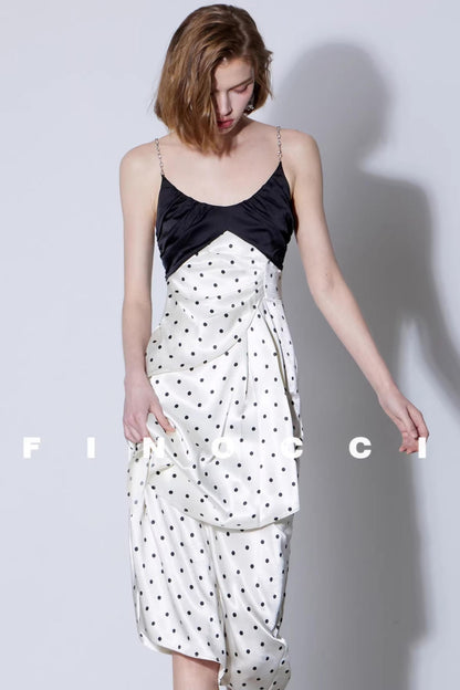 Retro Polka Dot Satin Dress