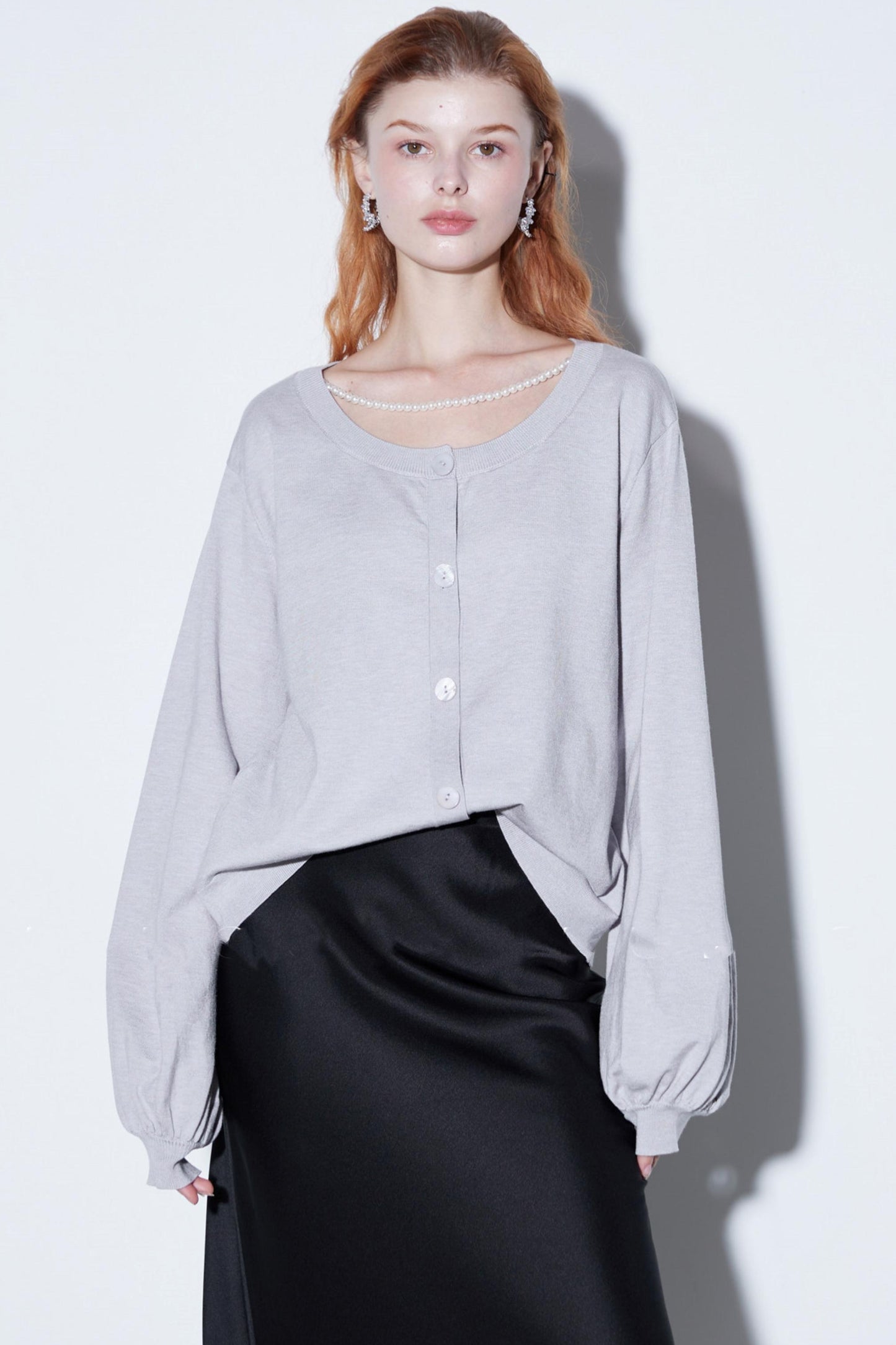 Silk Pearl Lantern Cardigan Top