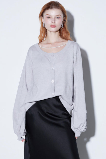 Silk Pearl Lantern Cardigan Top