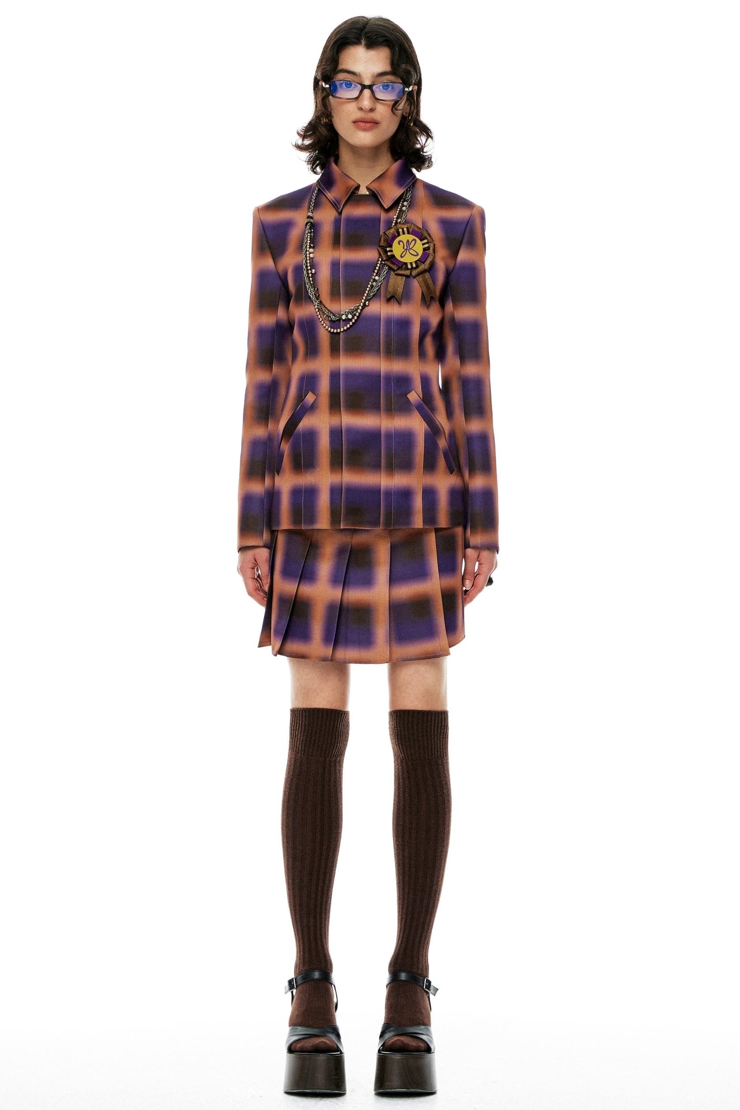 Orange and Purple Checked Skirt Set-Up