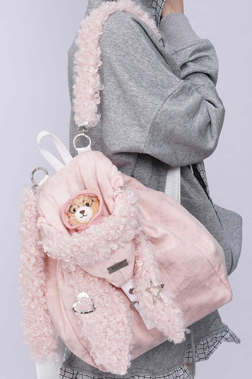 Cute Furry Rabbit Ears Backpack