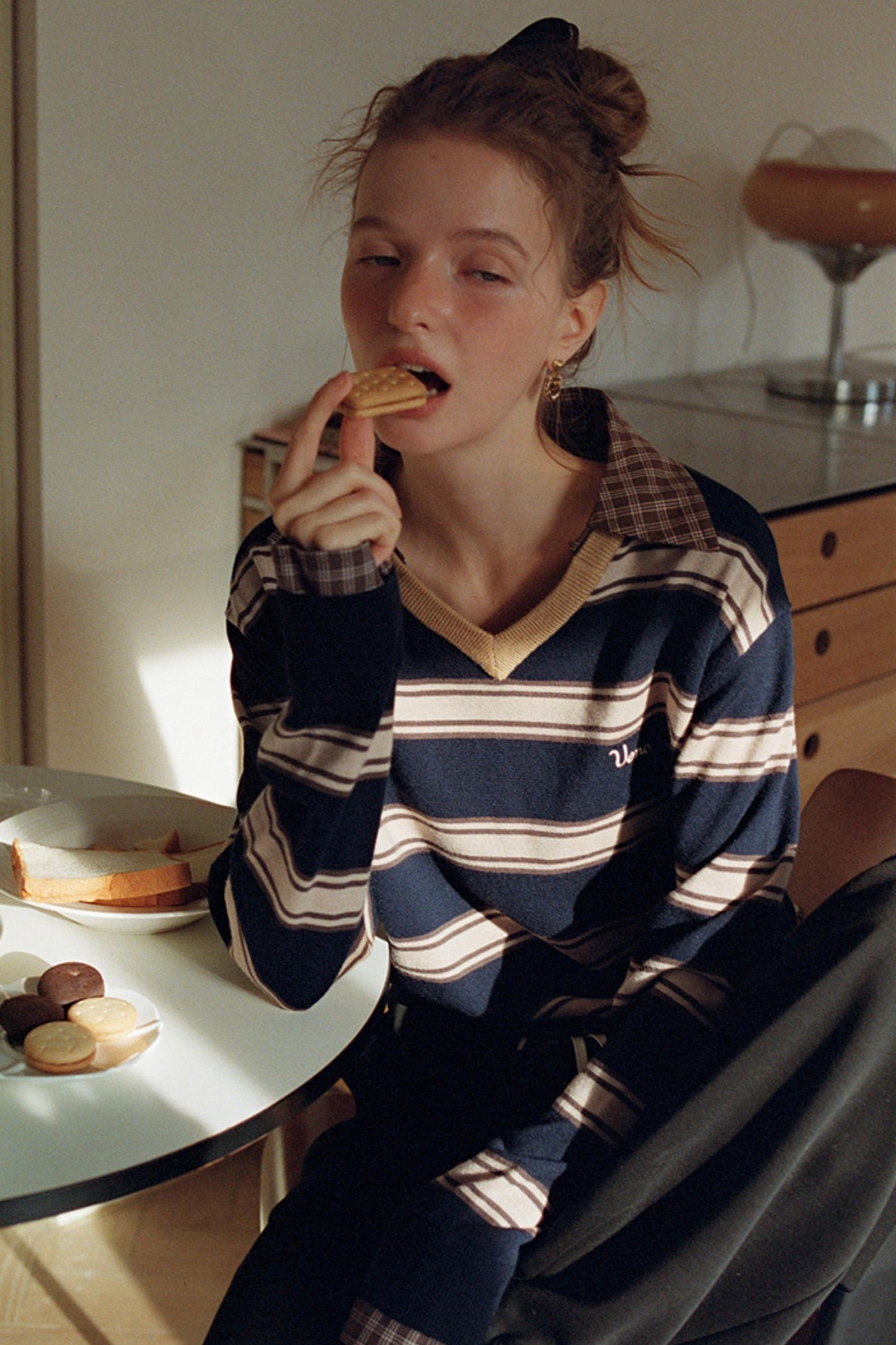 Retro Knit Plaid Top