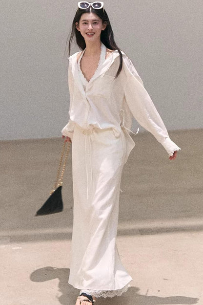 Lyocell Embroidered Lace Shirt Set-Up