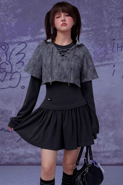 Gray Star Cat Ear Dress Set