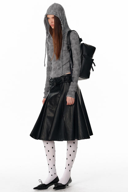Pu Leather Black Midi Skirt