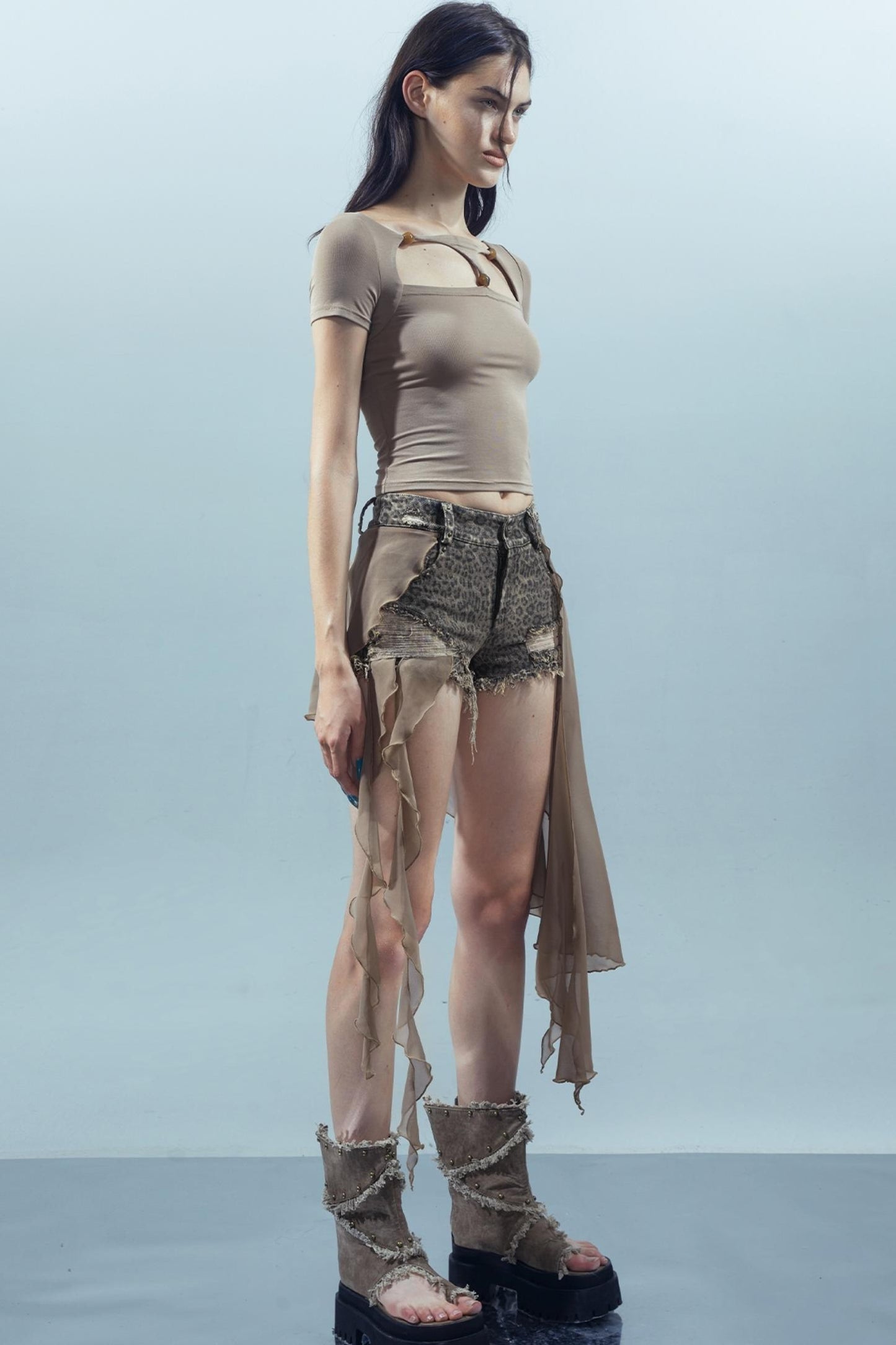 Leopard Denim Patchwork Shorts