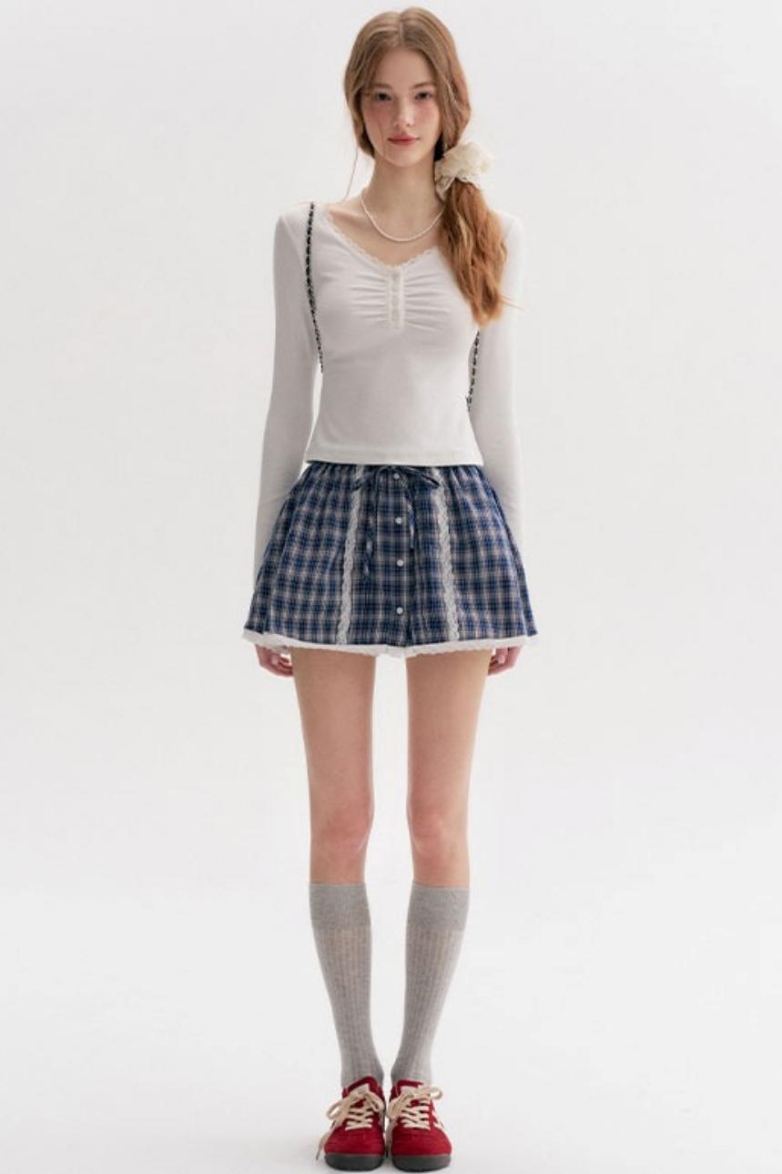 Romantic French V-Neck Knit T-Shirt