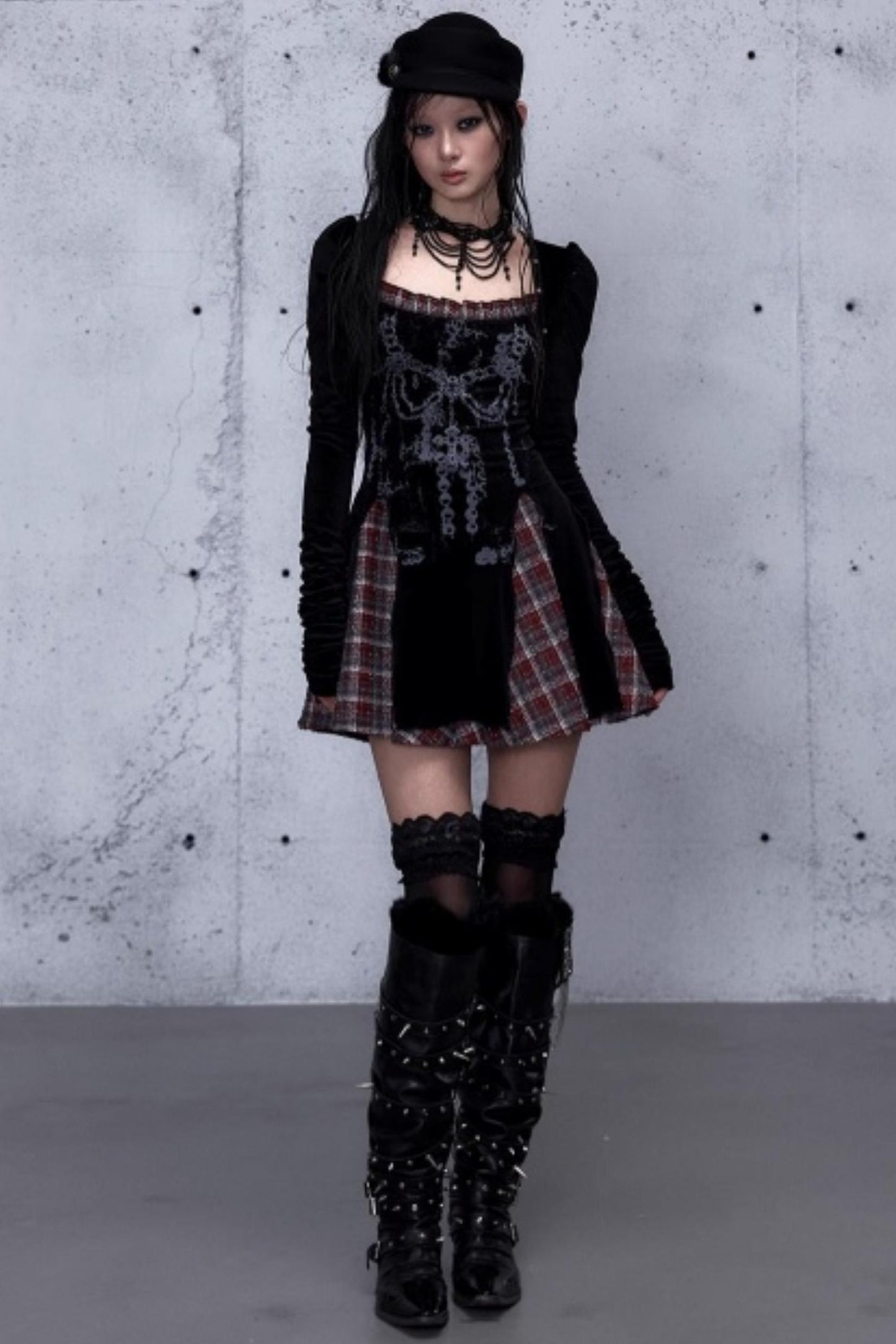Baroque Velvet Plaid Dress