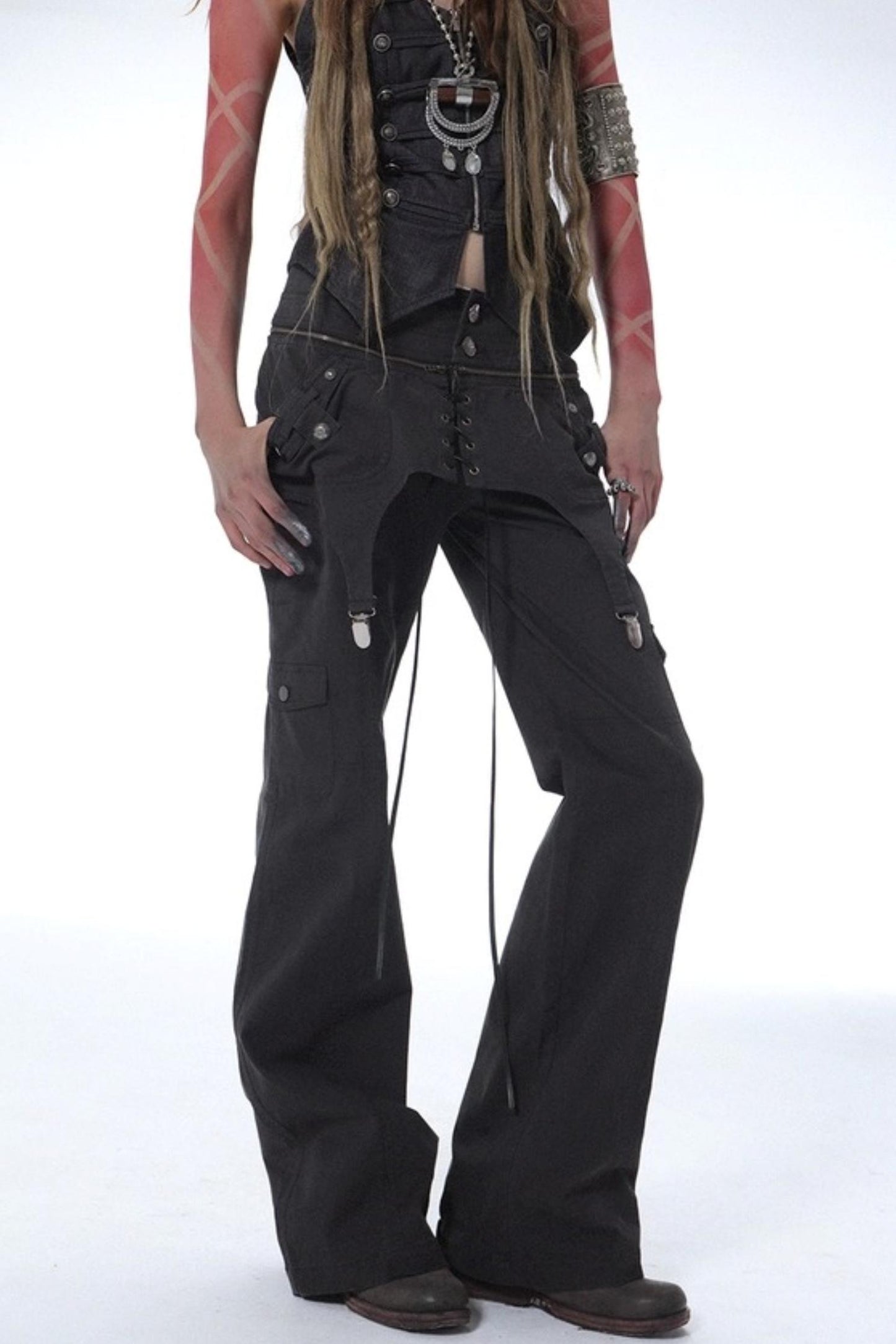 Layered Distressed Straight Cargo Pants