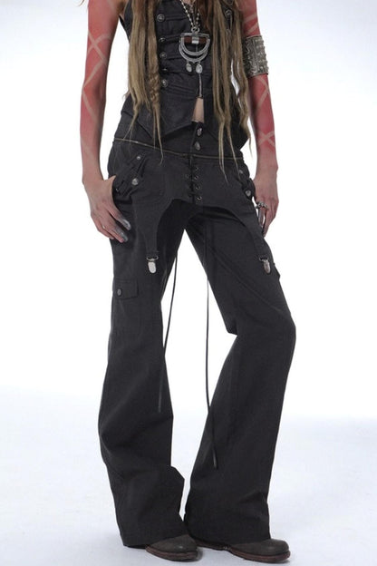 Layered Distressed Straight Cargo Pants