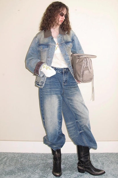 Autumn Plaid Denim Jacket