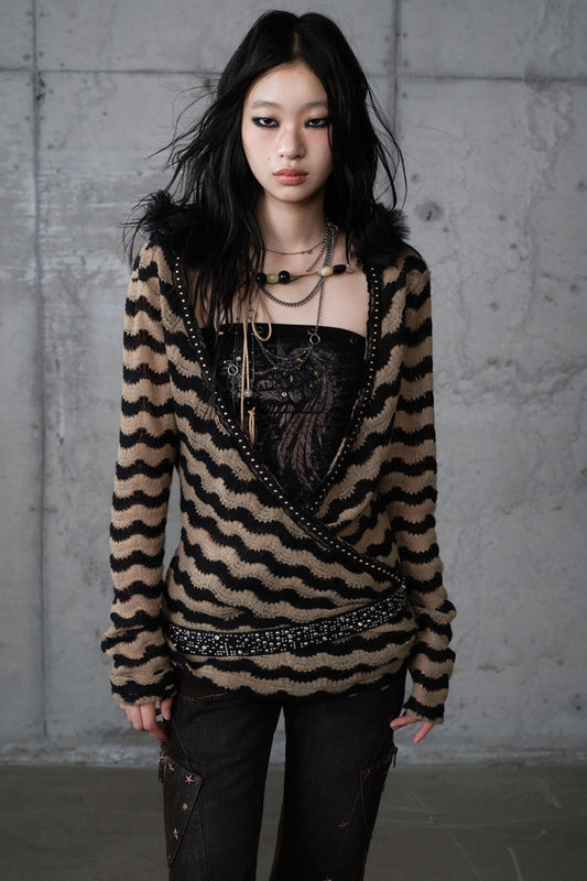 Bandeau Fake Two-Piece Striped Knit Top Set