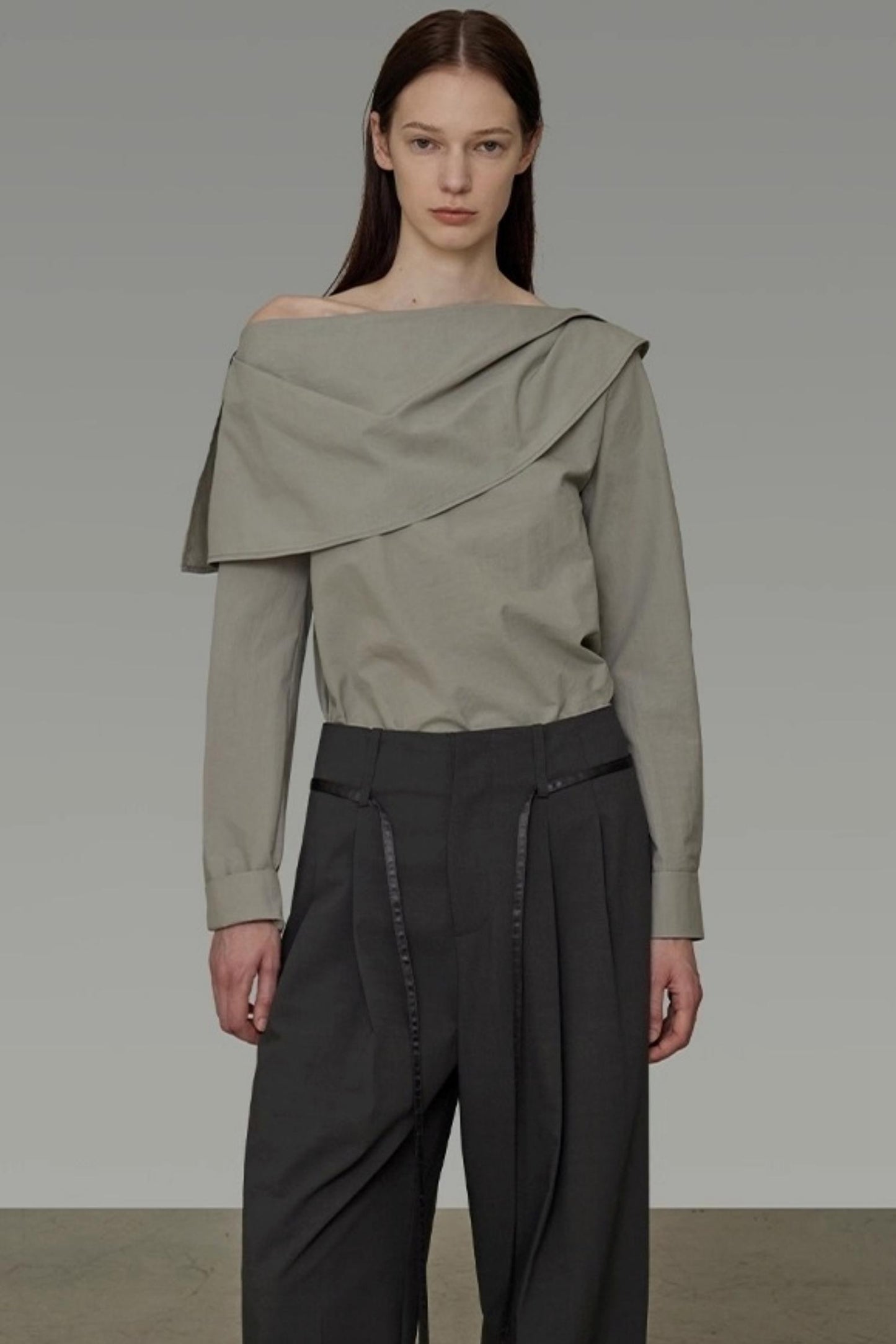 Double-Neck Slanted Shoulder Shirt