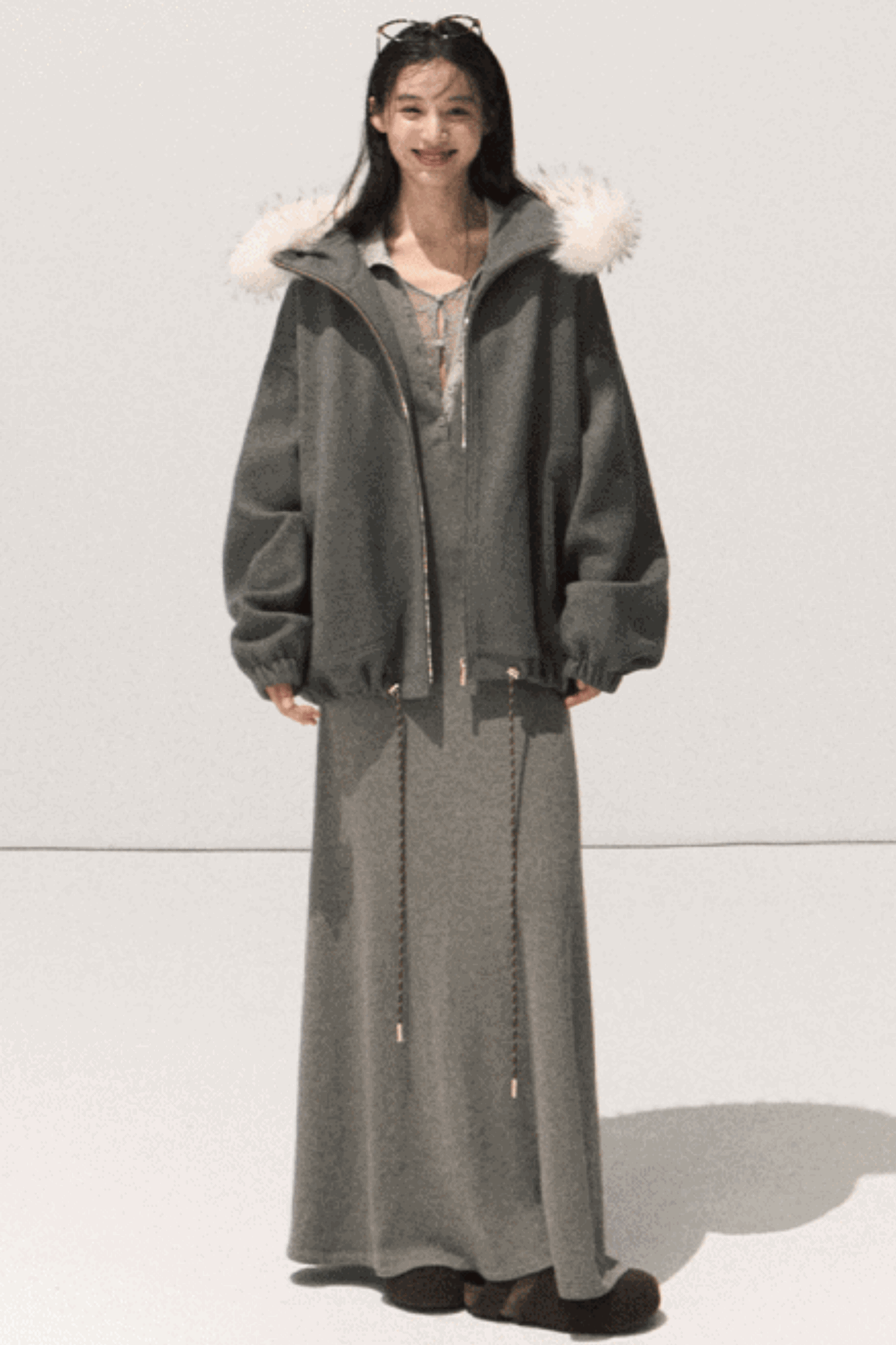 Plush Smoke Shirt Collar Dress Set-Up