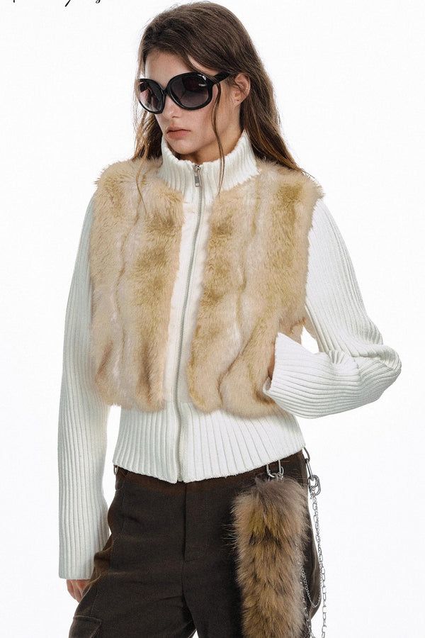 Vintage Spice Stand Up Collar Fur Jacket
