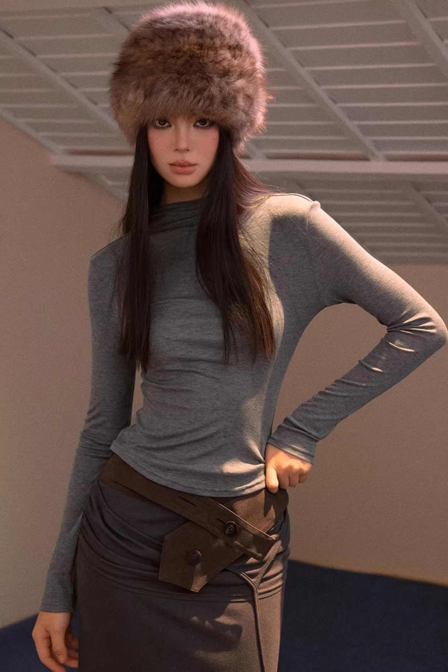 Half-Turtleneck Long Sleeve Top