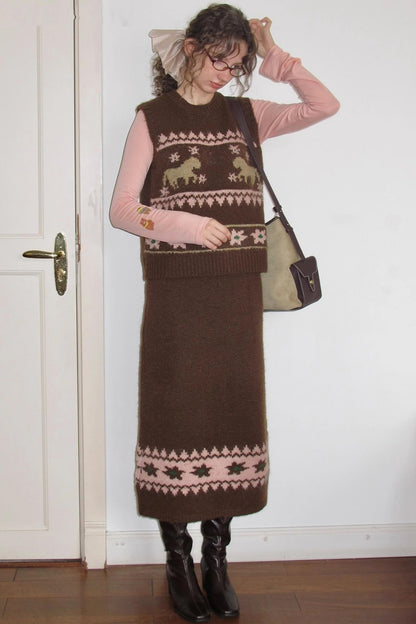 Alpaca Blend Vest Skirt Set