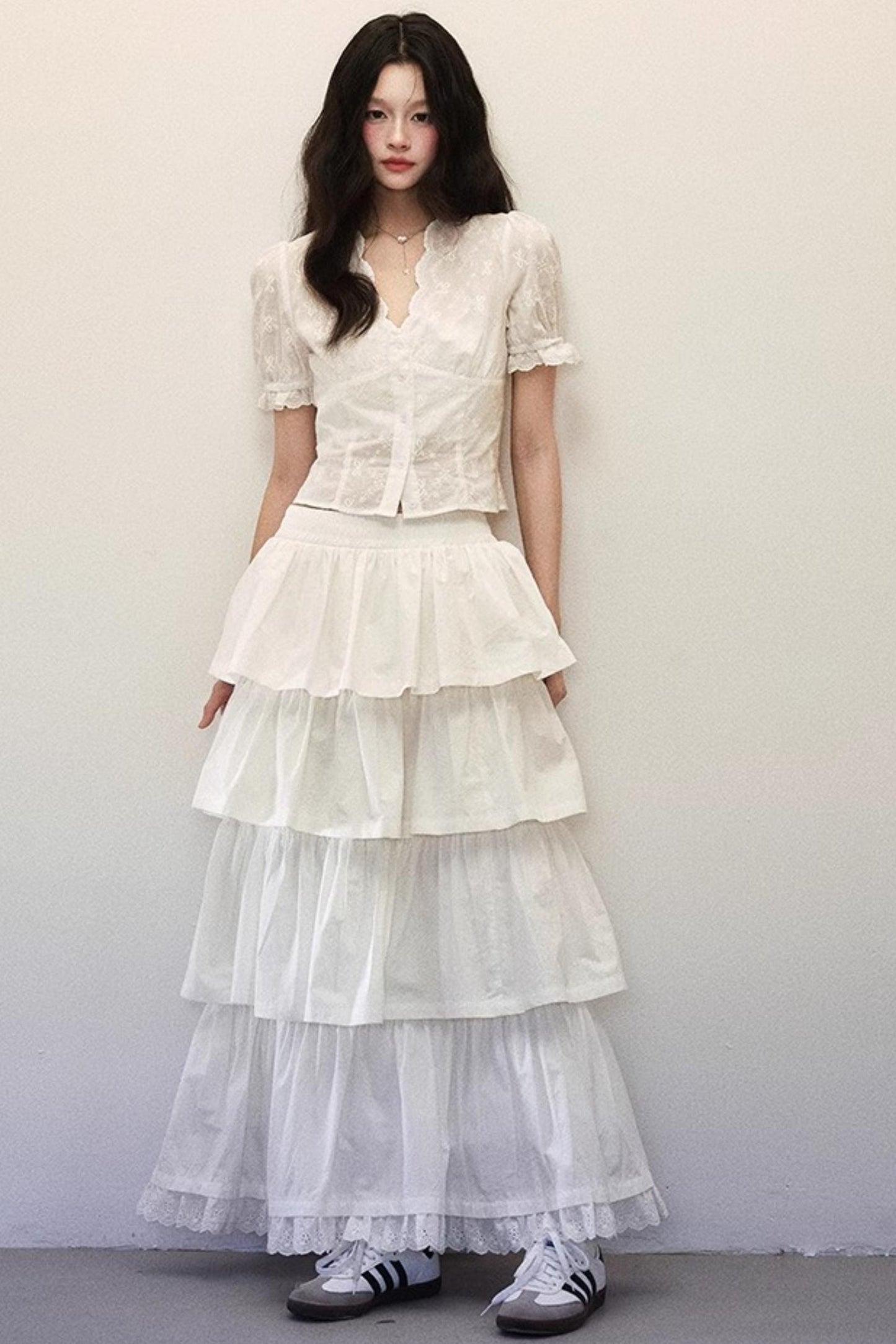 Lace-Crafted Cotton Halter Two-Piece Skirt Set-Up