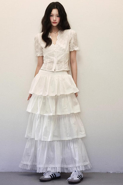 Lace-Crafted Cotton Halter Two-Piece Skirt Set-Up