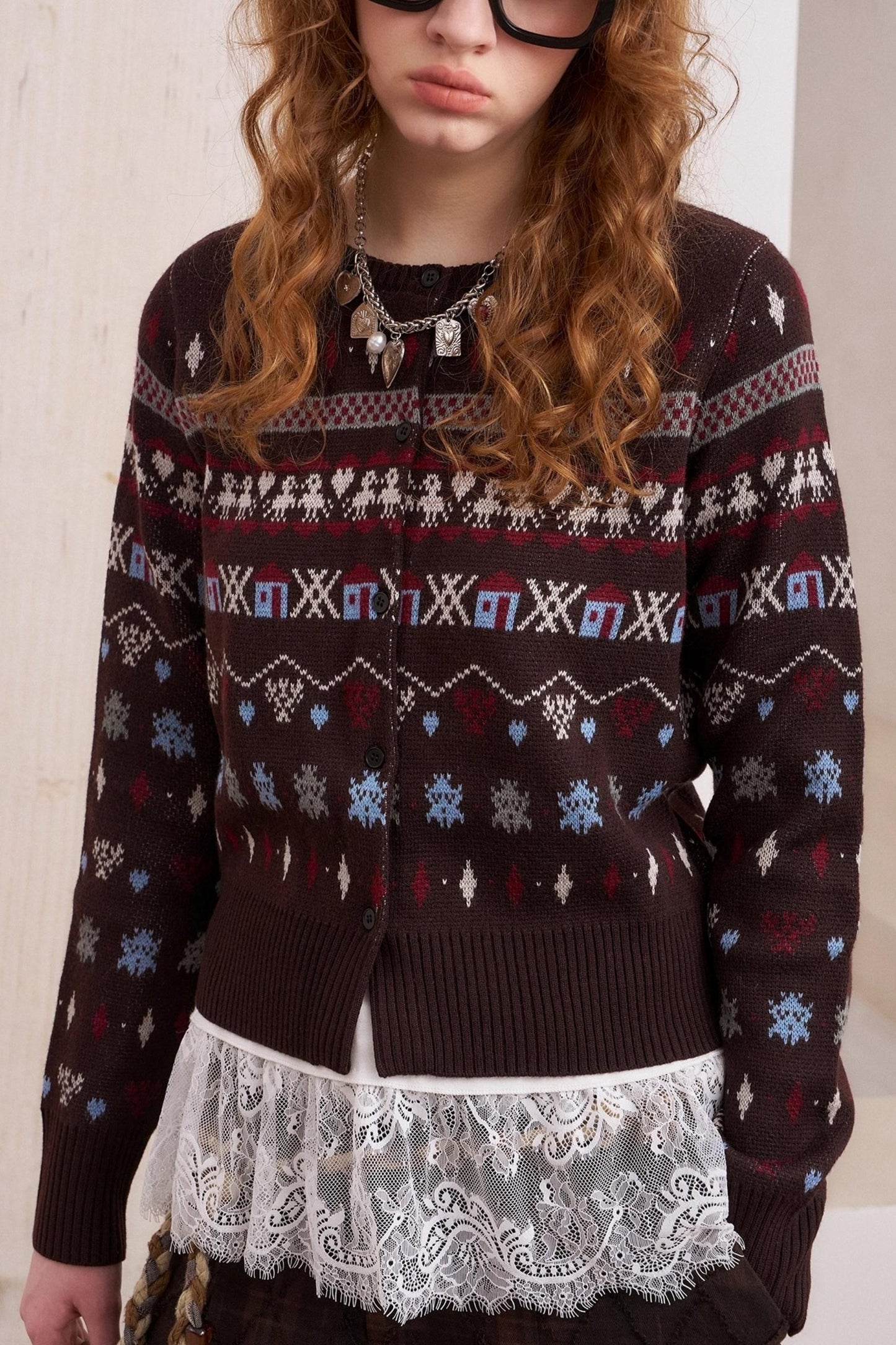 Jacquard Embroidery Slim Cardigan