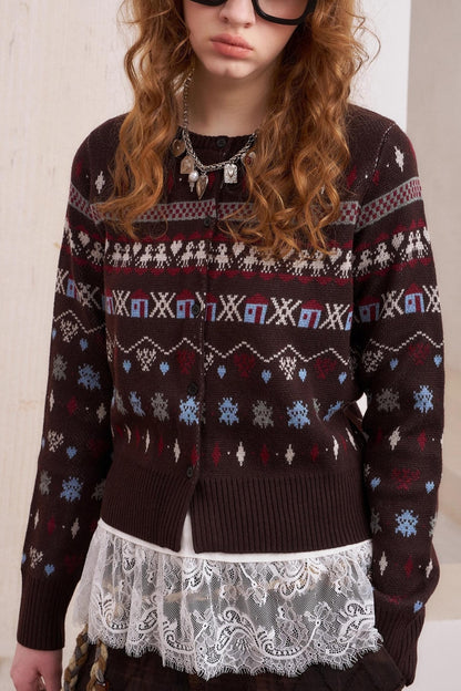 Jacquard Embroidery Slim Cardigan