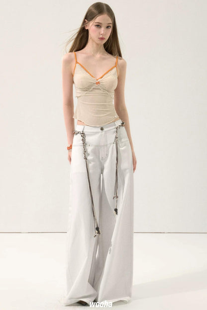 Retro Wide-Leg White Pants