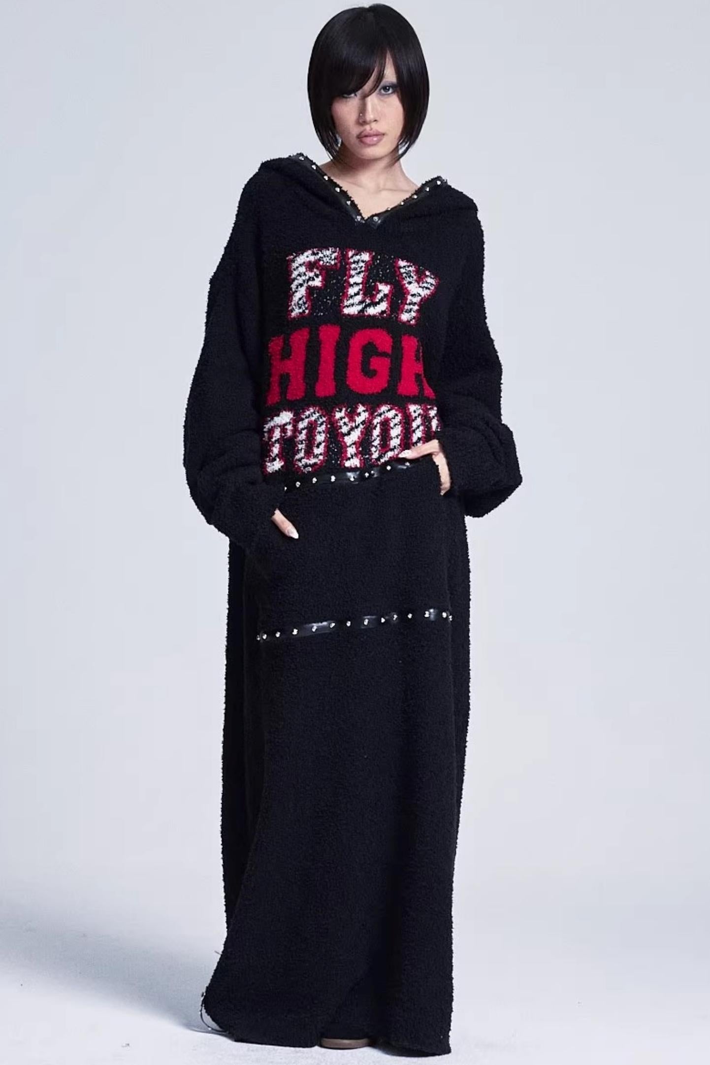 Soft Jacquard Hooded Long Sweater Dress