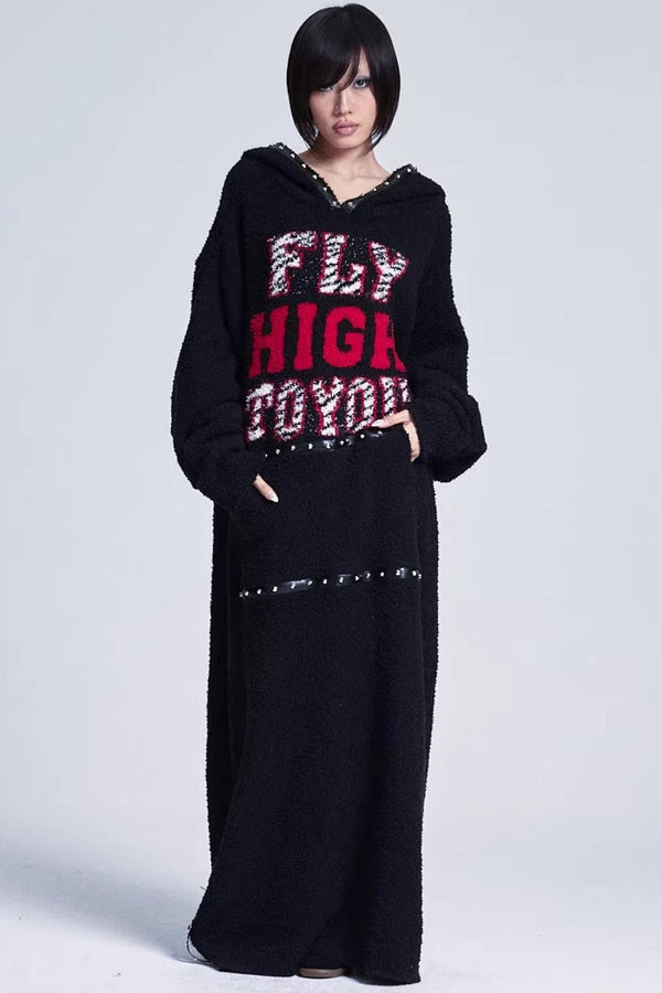 Soft Jacquard Hooded Long Sweater Dress