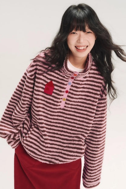 Embroidered Fleece Stiped Sweatshirt