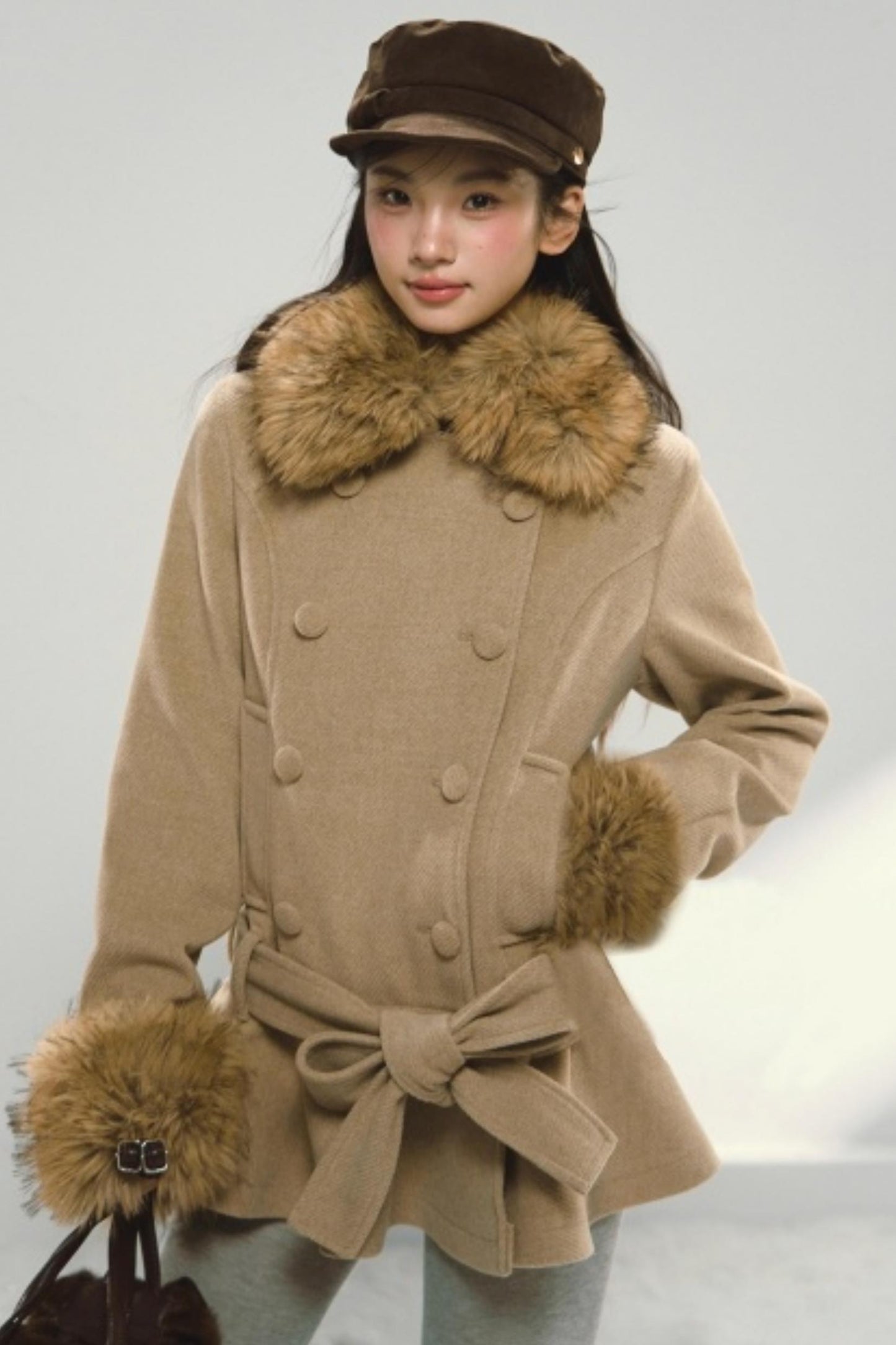 Khaki Ruffled Woolen Coat