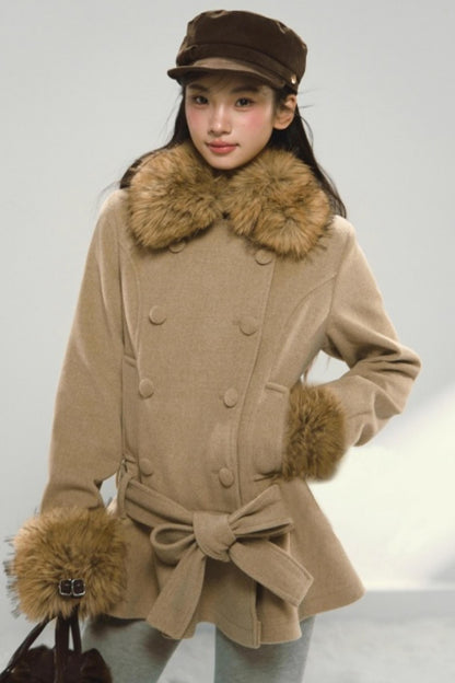 Khaki Ruffled Woolen Coat