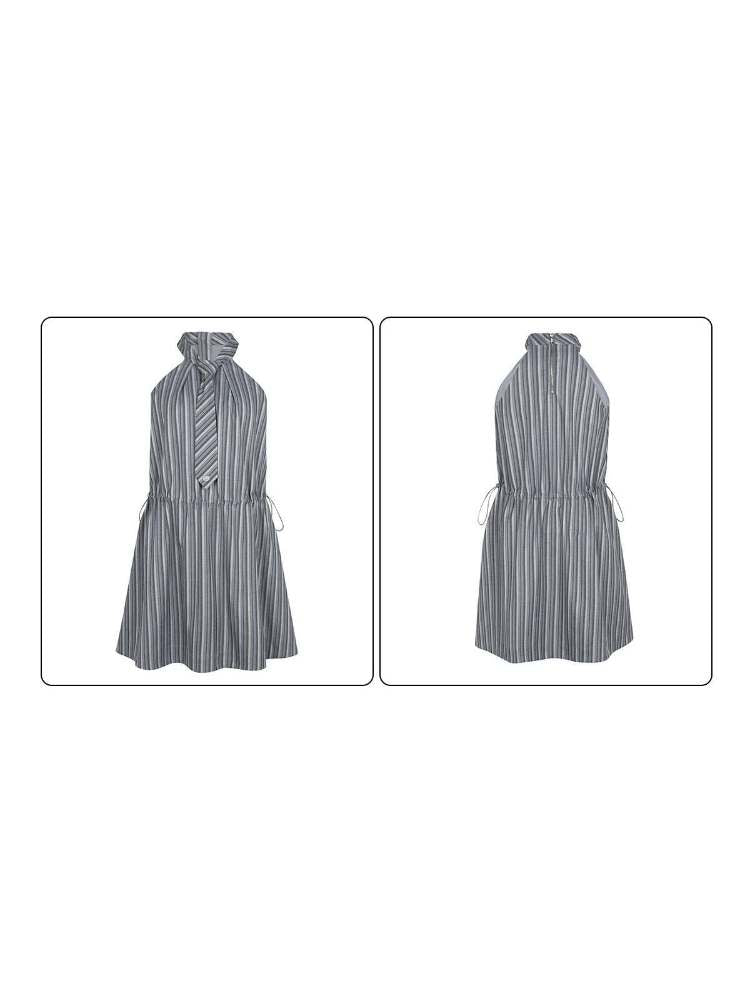 Halter Neck Tie Sleeveless Striped A-Line Dress