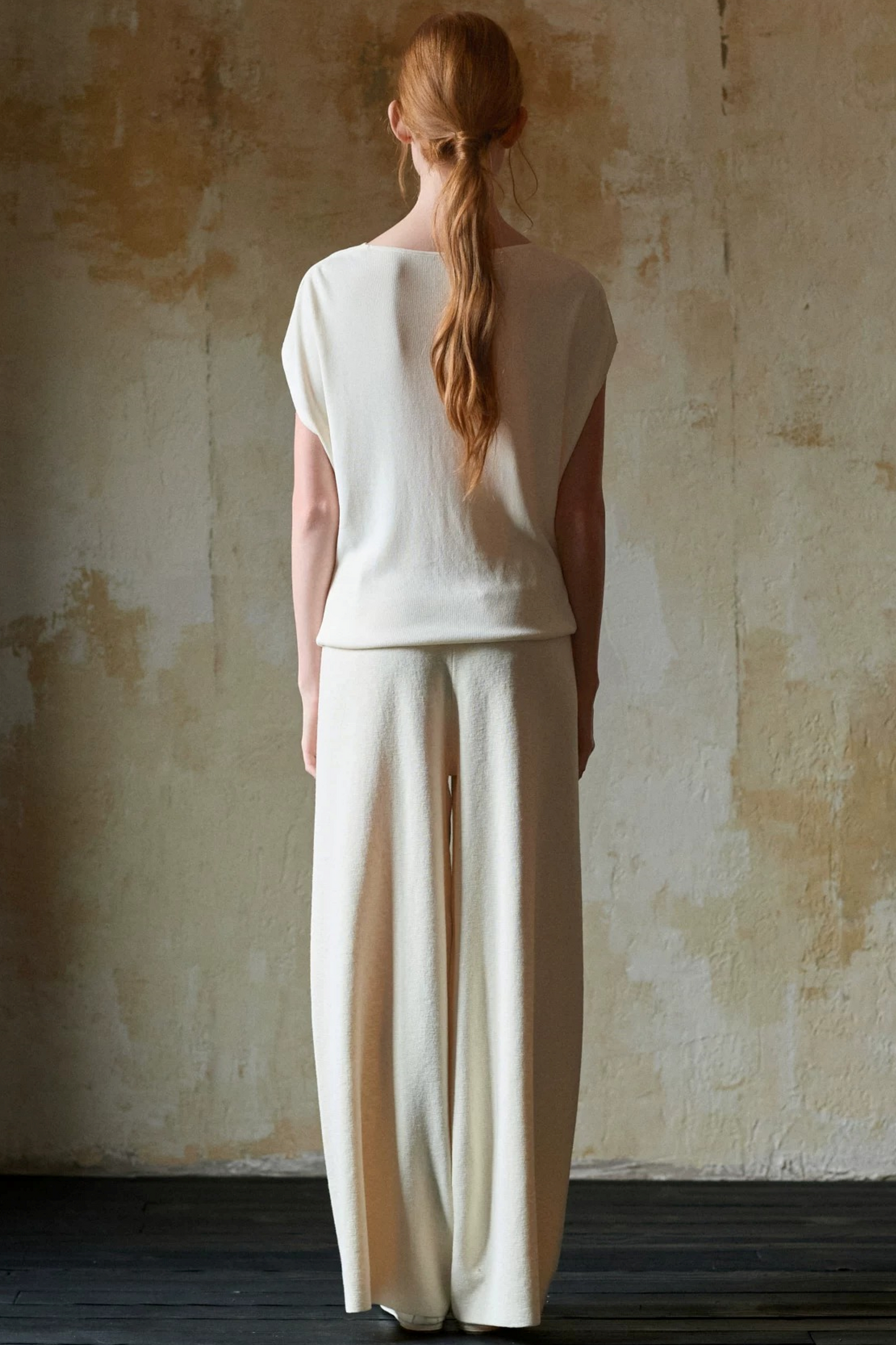 Off-White Silk Boat Neck Top