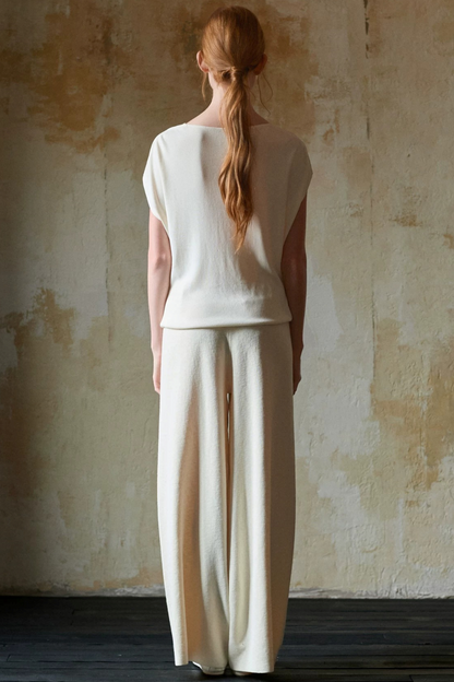 Off-White Silk Boat Neck Top