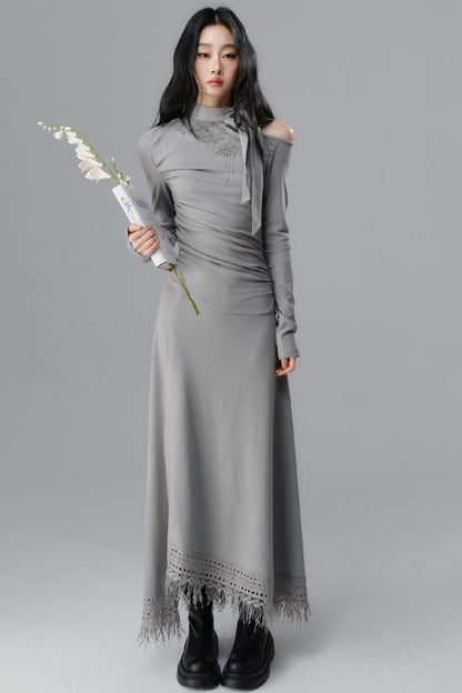 Long-Sleeve Knit Atmosphere Dress