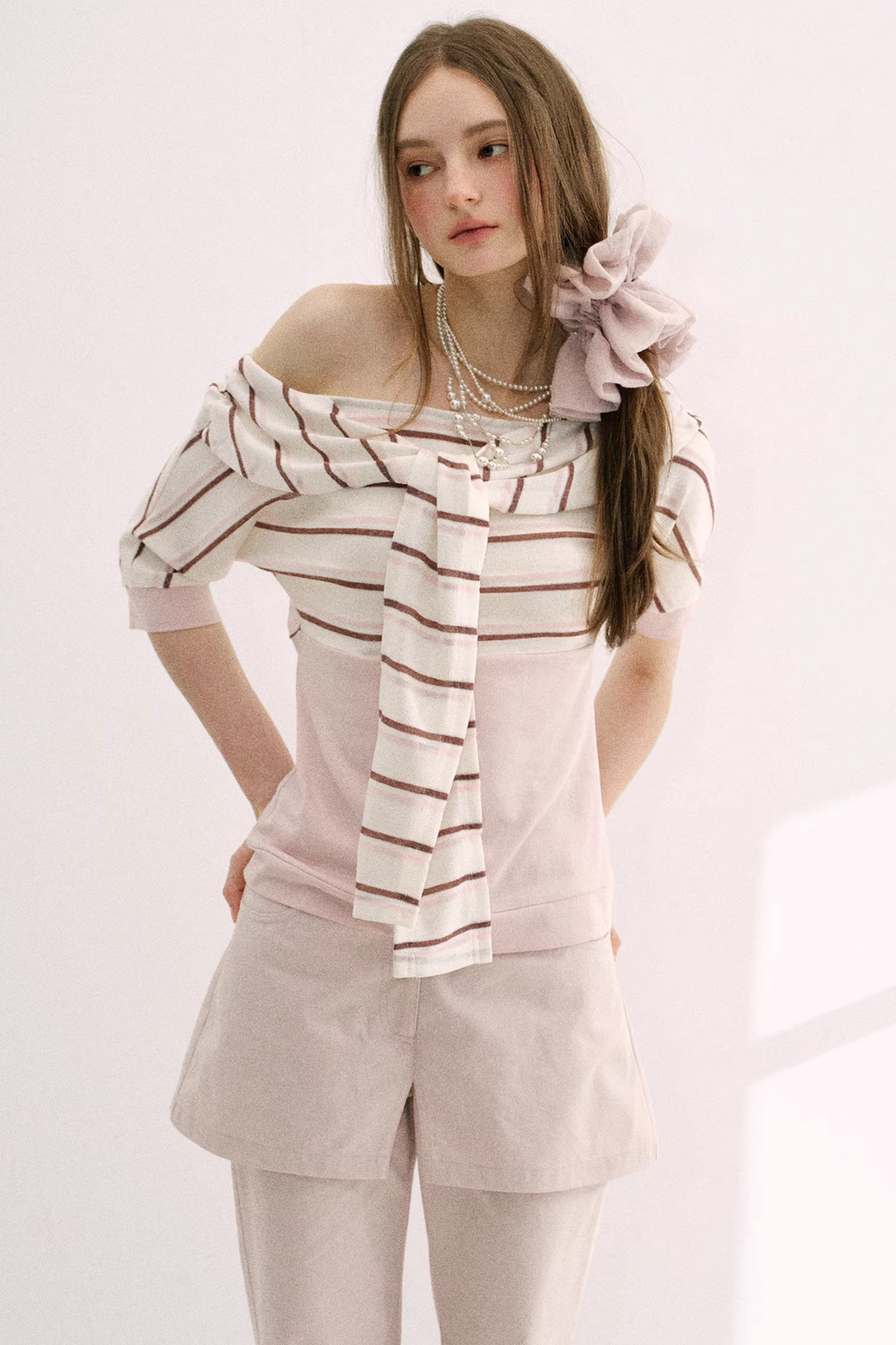 Cherry Blossom Striped Tie-Neck Top
