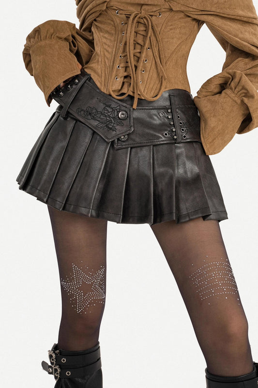 Vintage Leather Pleated Skirt