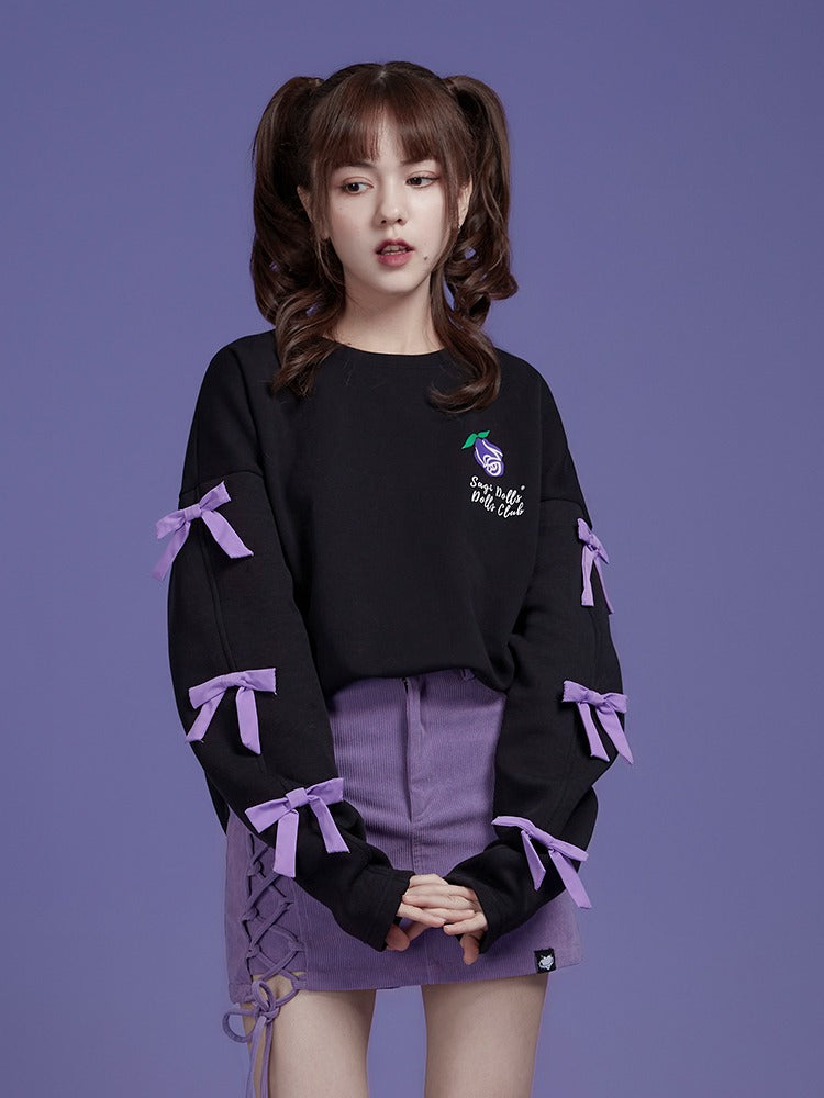 purple black print long-sleeved sweater